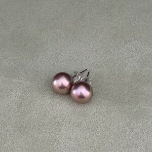 Natural Edison Purple Pearl Stud Earrings – 10.5mm, Perfectly Round